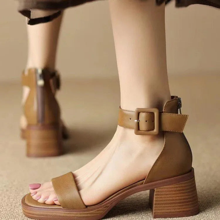 Women's white retro platform high heels with ankle strap and rounded toe design