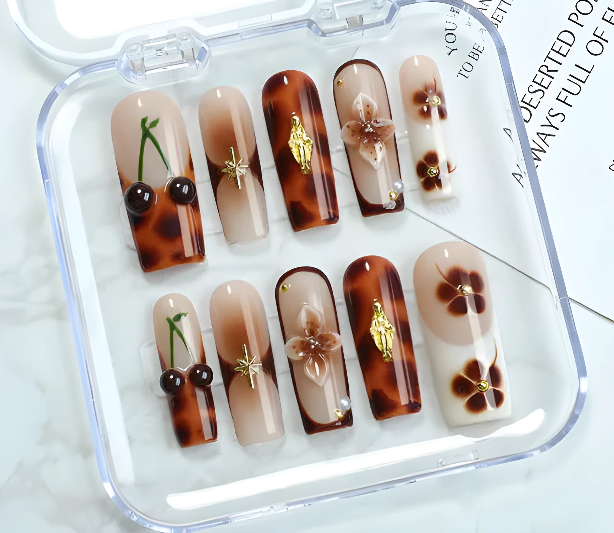 Pack of French style and cute design nail art stickers with jelly glue and rubbing strip in three sizes: S, M, and L code.