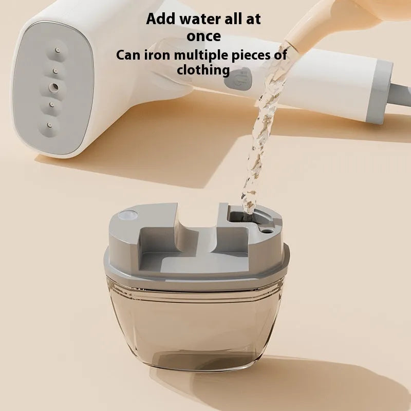 Handheld garment steamer in blue or white with compact design and mechanical controls