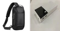 Black rectangular 20000mAh portable power bank with included USB charging cable