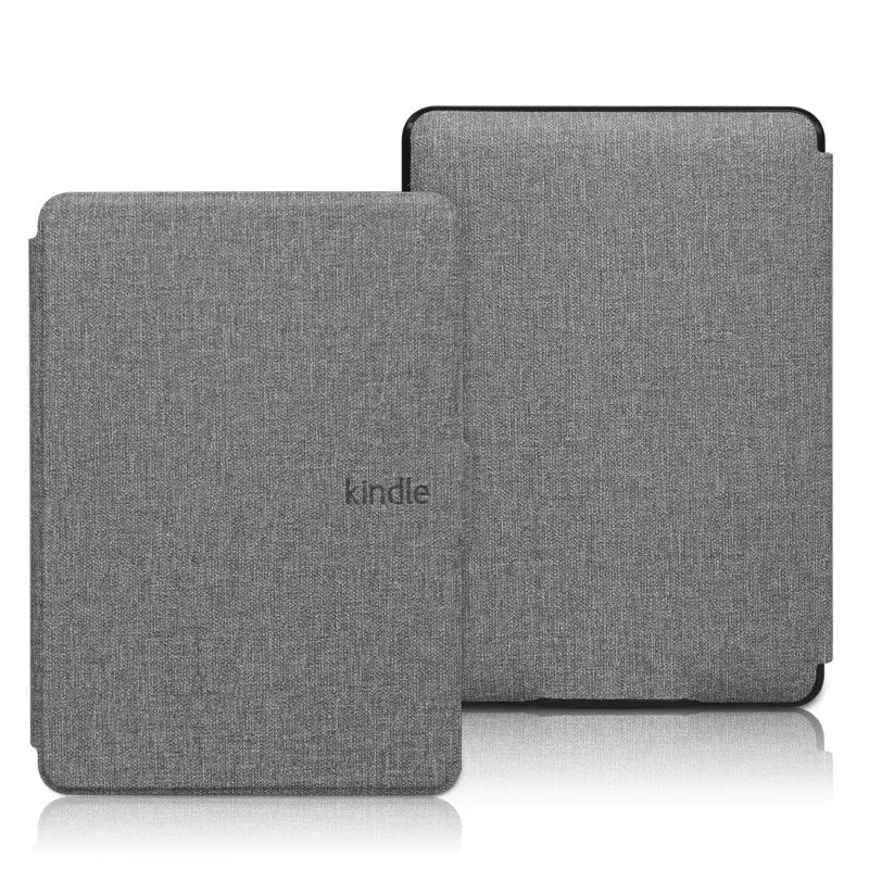 Linen leather style plastic protective case for Kindle Paperwhite with magnetic closure.