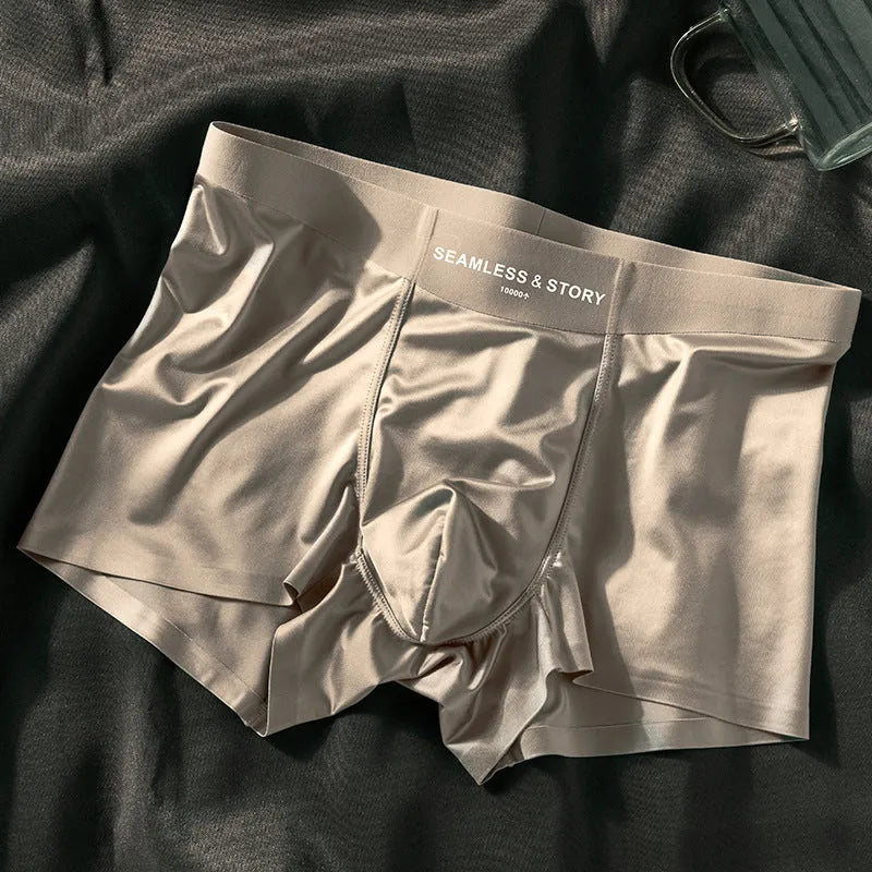 Men's mid waist ice silk underwear in solid colours showing traceless design