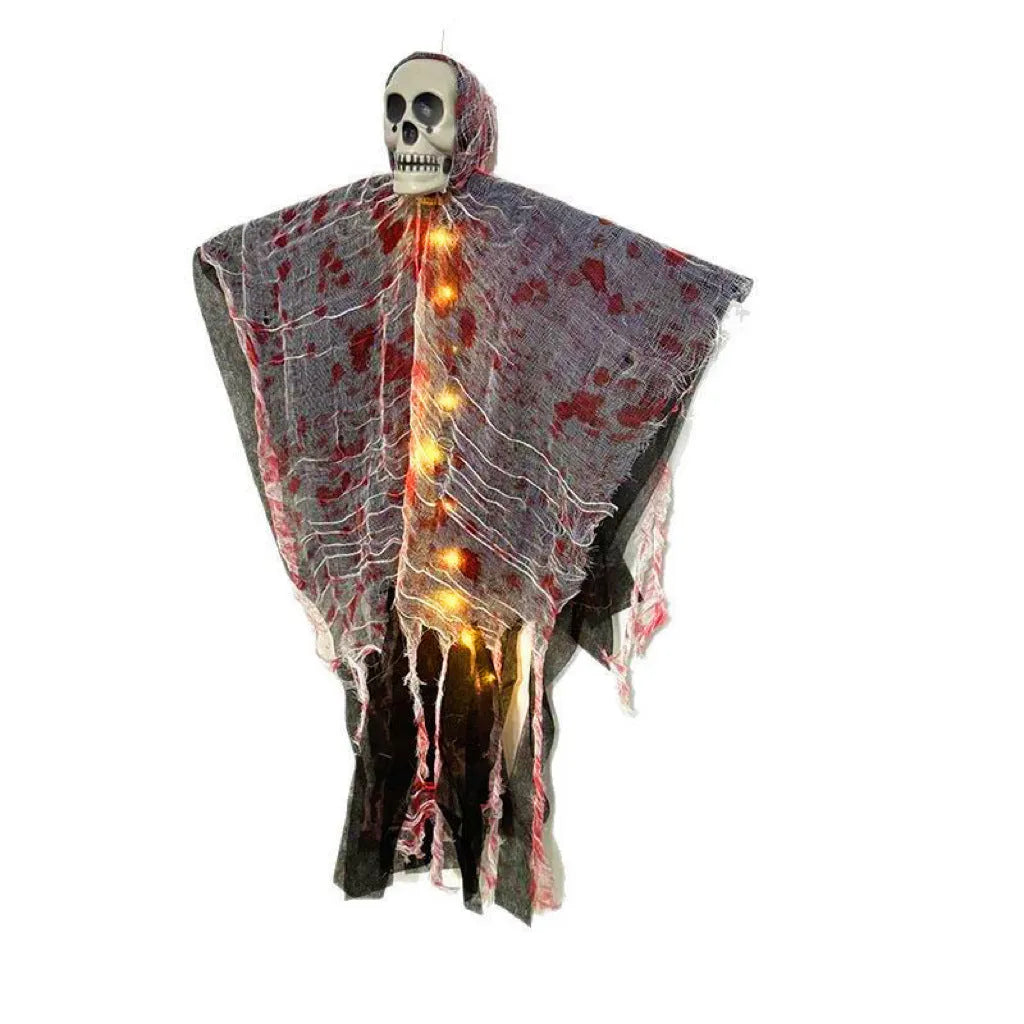 Plastic luminous blood-dyed skull hanging ghost Halloween decoration for outdoor use.