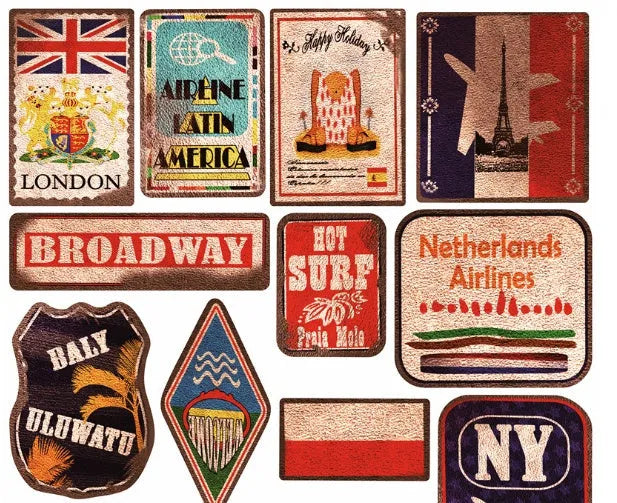 36-piece retro beach surfing sticker pack with PVC vinyl construction and matte protective film