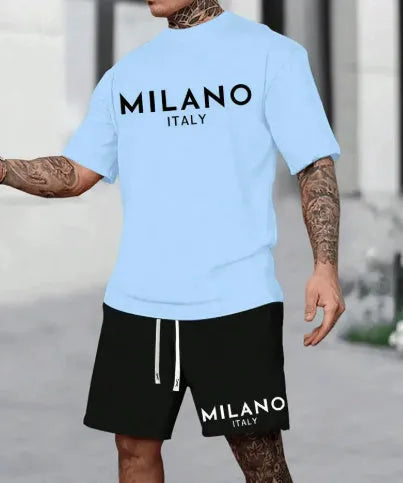 Men's short sleeve polyester suit set with matching shorts in multiple colour options