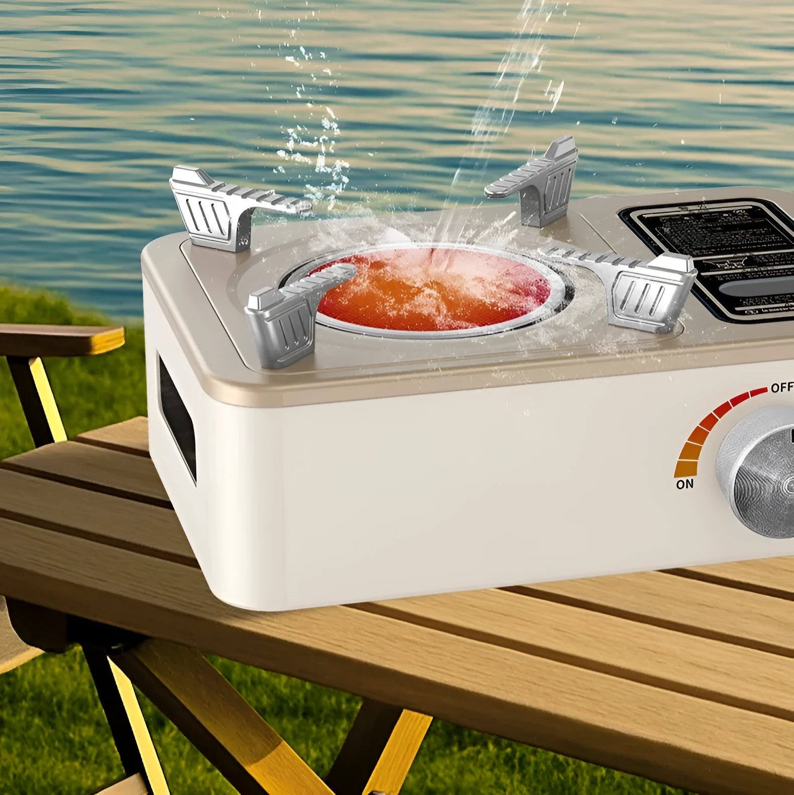 White portable infrared gas stove with stainless steel construction for outdoor cooking