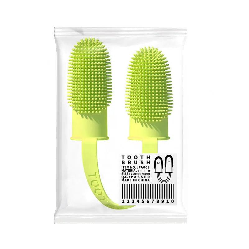 Pet dental cleaning finger set with TPR dual brushes in multiple colours