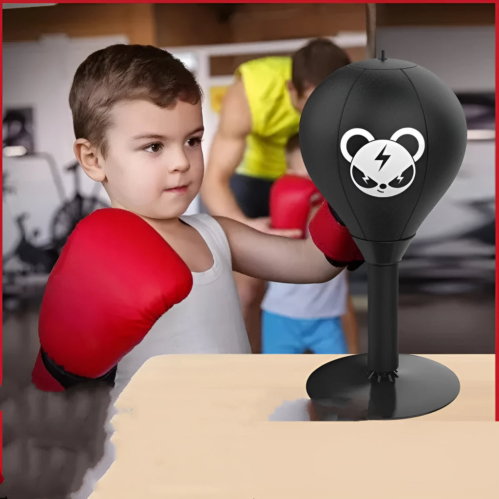 Tabletop boxing speed ball with suction cup base and PU leather ball on a desk