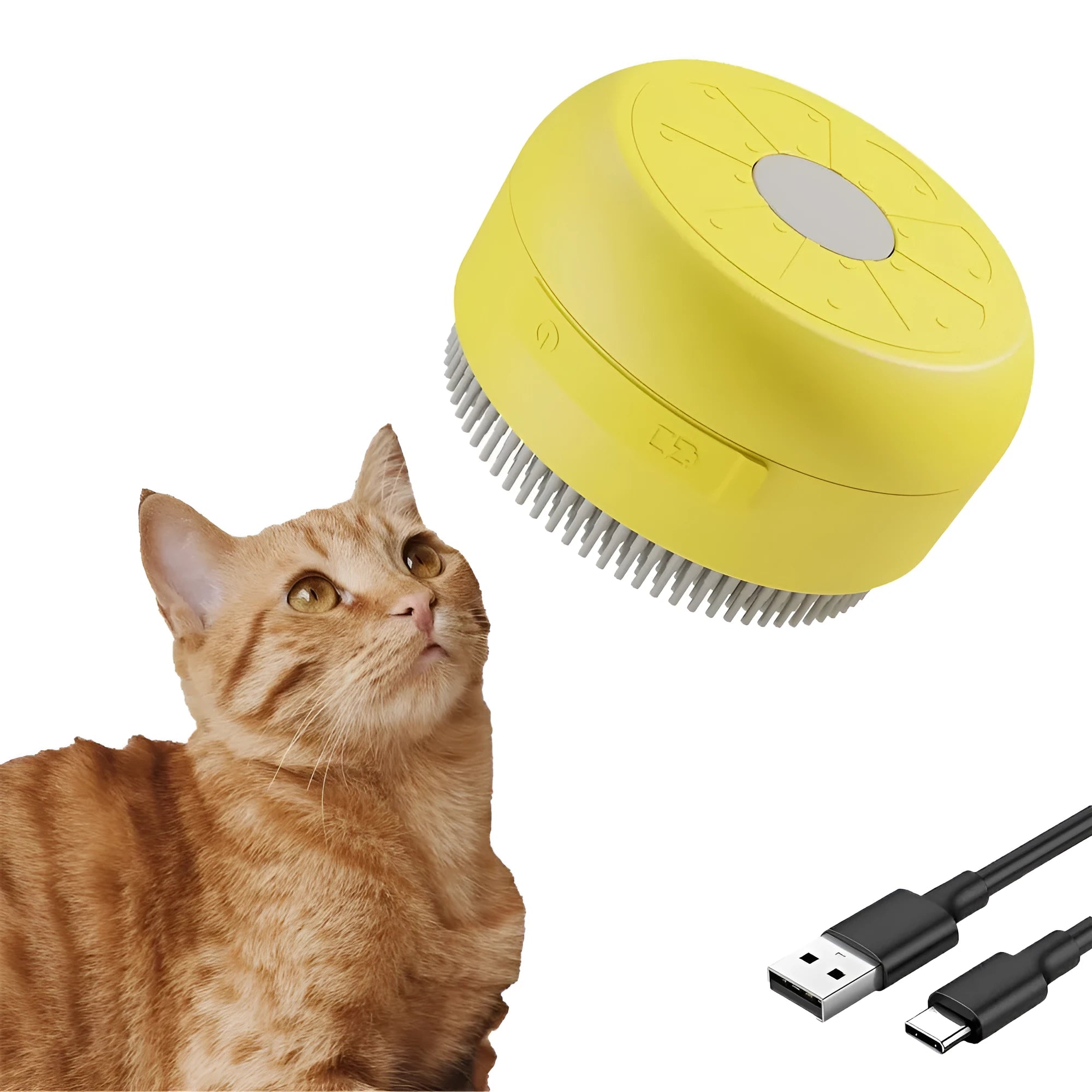 Green and yellow rechargeable silicone cat steam brush for grooming tangled hair