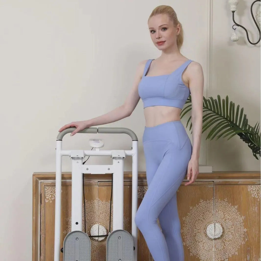 Starlight White foldable multifunction treadmill with integrated overhead climbing frame.