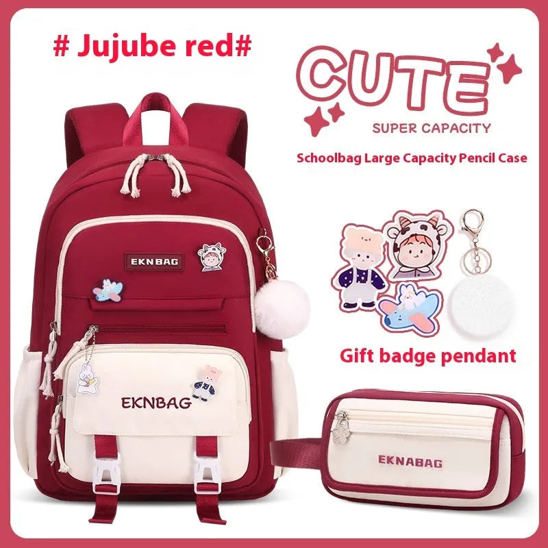 Girls' school backpack in Oxford cloth with curved shoulder straps and spine protection