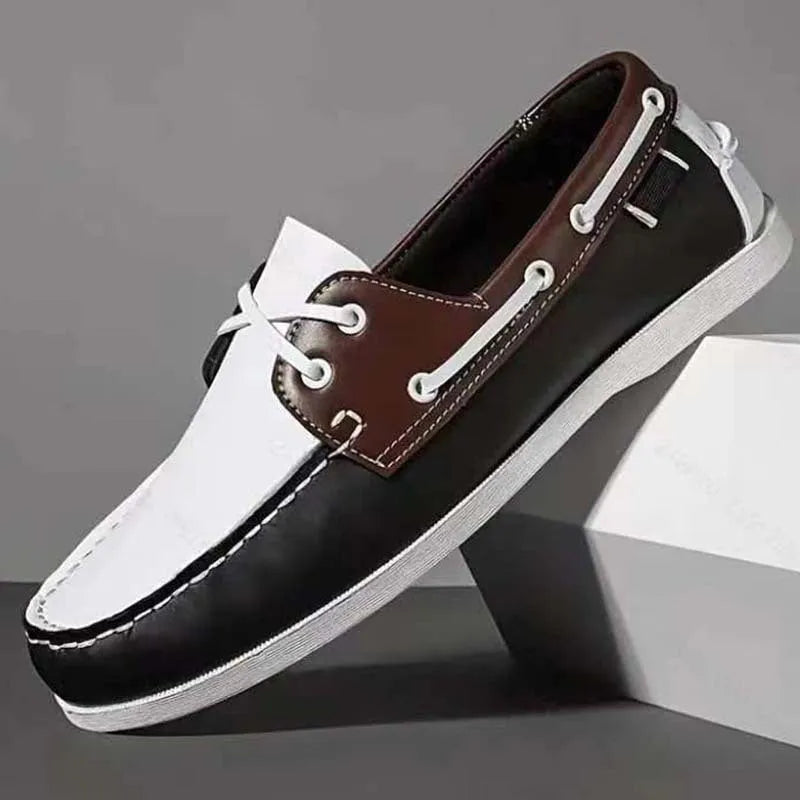 Men's British style casual shoes in artificial PU with round toe and flat heel, shown in a solid colour.