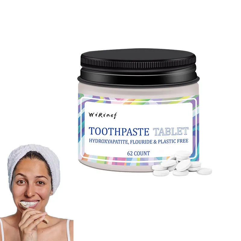 TP19 solid toothpaste tablets in a 62-piece pack for portable chewable oral cleaning
