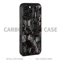 Magnetic carbon fibre iPhone 17 protective case with forged metal frame pattern in various colour options