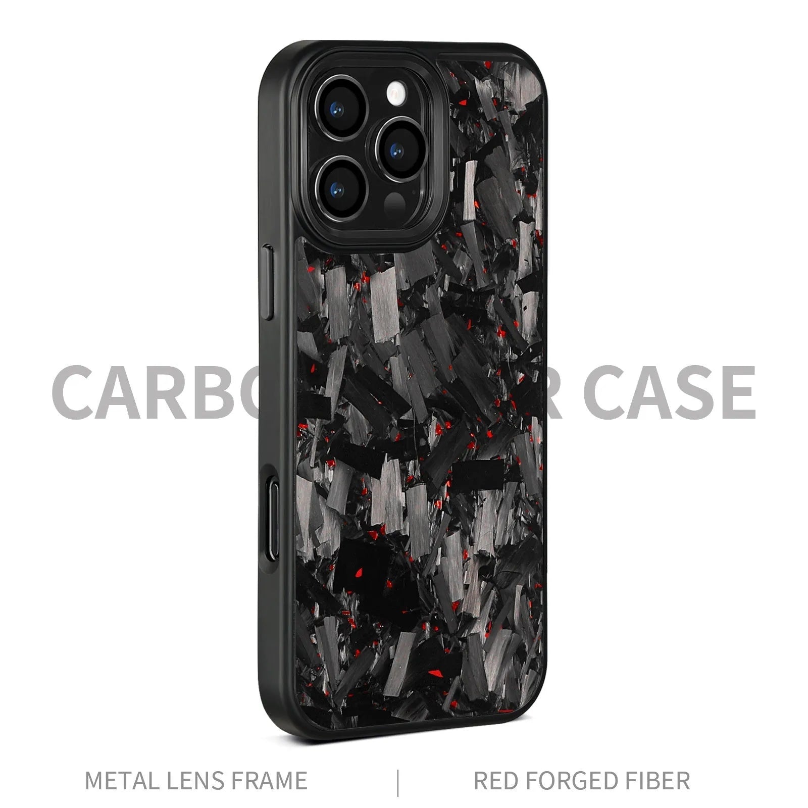 Magnetic carbon fibre iPhone 17 protective case with forged metal frame pattern in various colour options