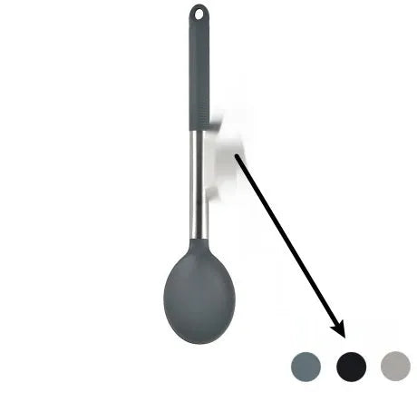 Silicone kitchen utensil set with 12 pieces including spatula, turner, ladel, and food clip in rotating storage bucket