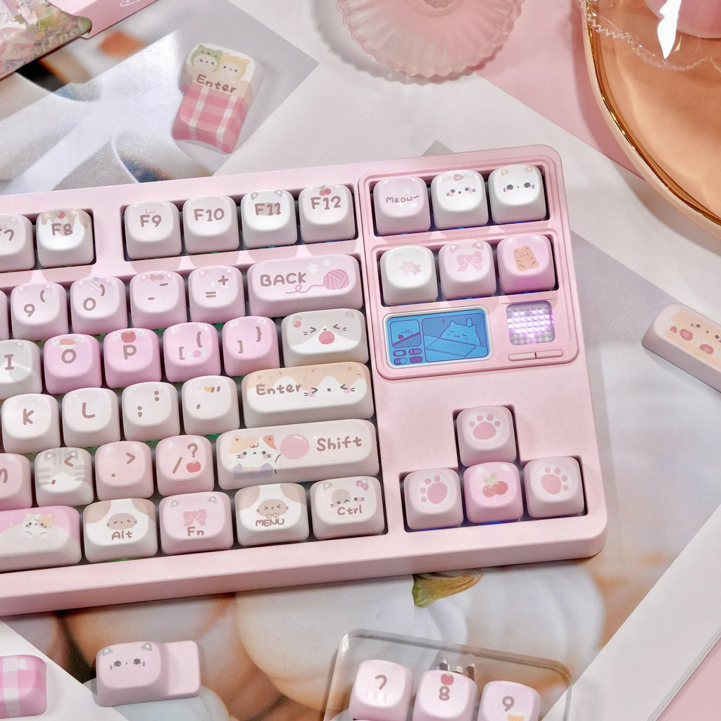 Pink cartoon designed MOA height key cap for mechanical keyboards, showing five-sided sublimation printing