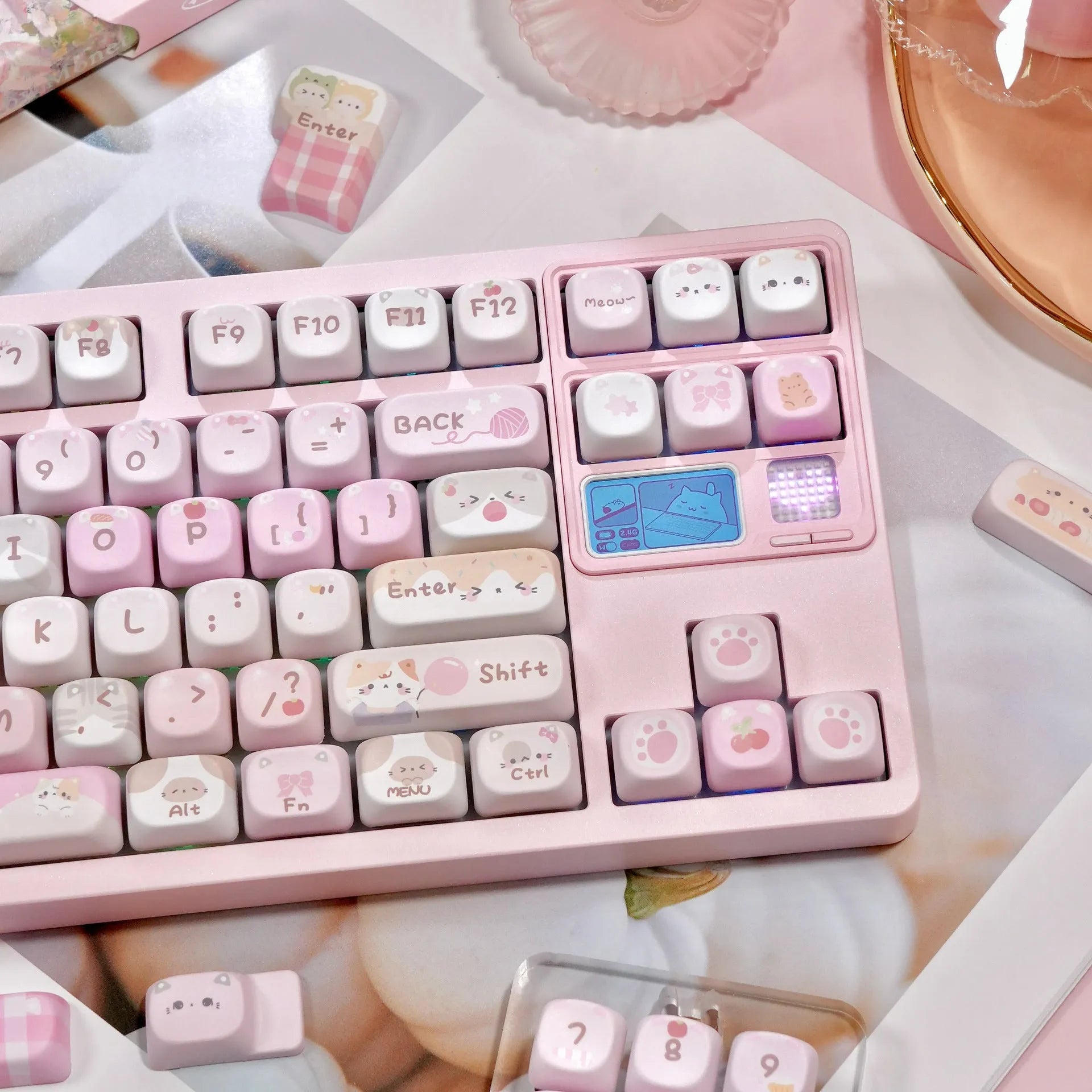 Pink cartoon designed MOA height key cap for mechanical keyboards, showing five-sided sublimation printing