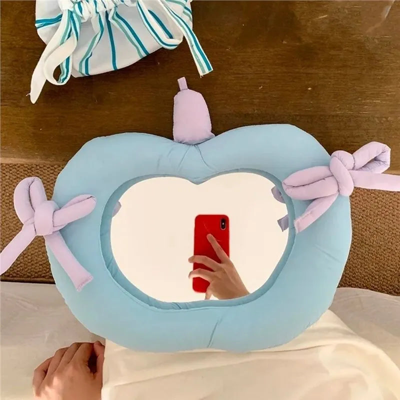 Korean-style pillow cotton-filled fabric decorative wall mirror with aluminium lens