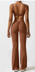 Women's tight yoga bodysuit jumpsuit in milk silk fabric with hollow seams and trousers length