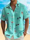 Man wearing a loose-fit digital print Hawaiian shirt with short sleeves, showcasing one of the multi-coloured pattern options.