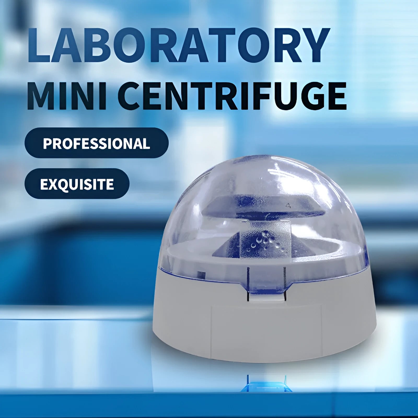 Mini laboratory centrifuge device showing compact 157x170x120mm dimensions with 7000rpm specification