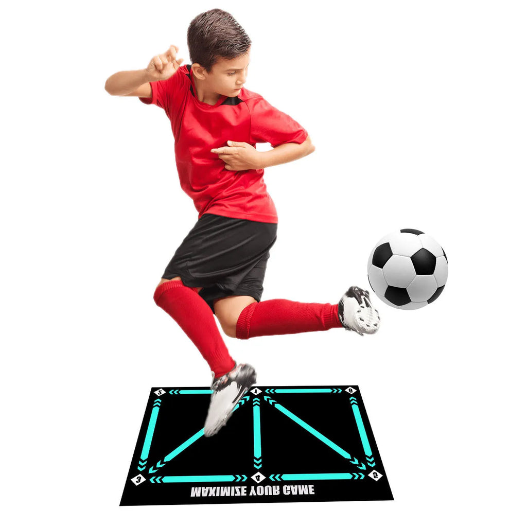 Rubber indoor football training mat for skill lifting and foot basket row movements in cushion colour with socks