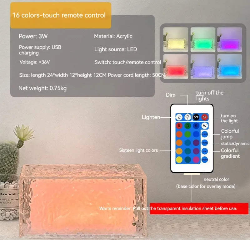 Clear acrylic geometric ice cube night lamp with soft LED illumination