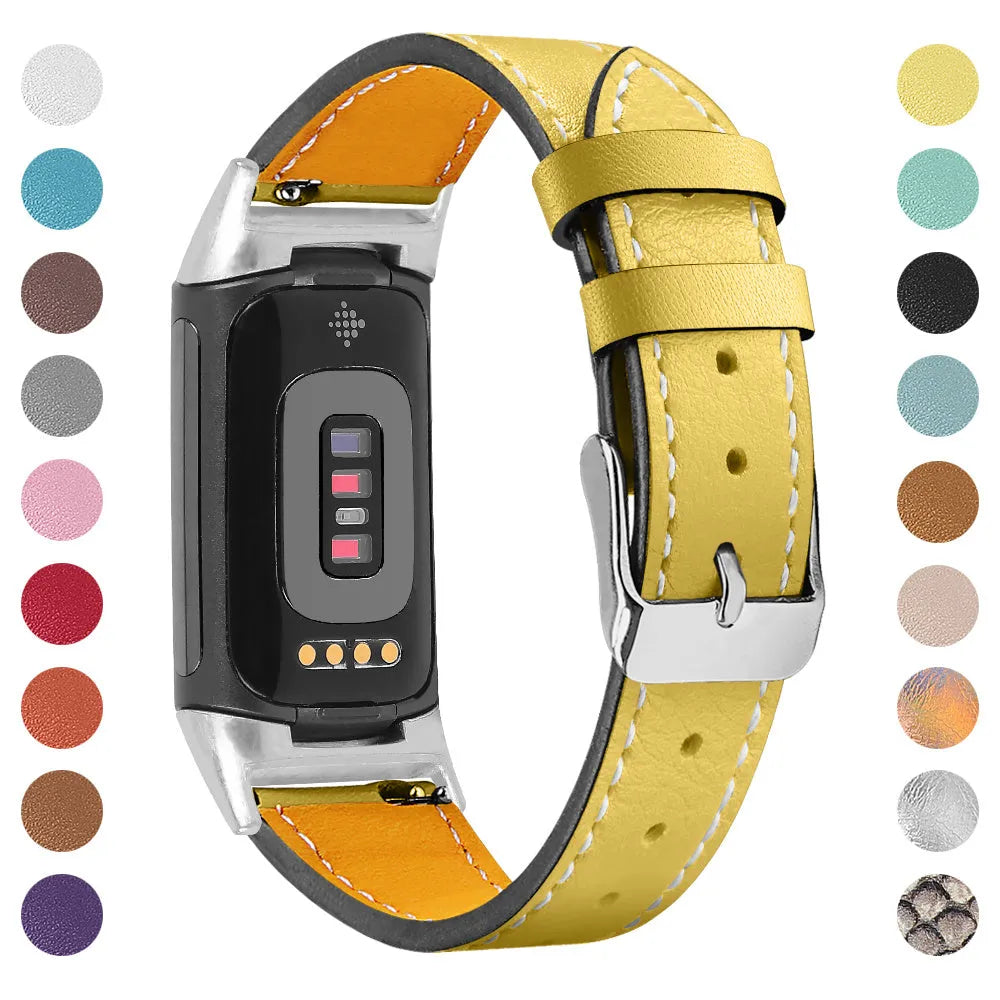 Genuine leather strap for Fitbit Charge 5 and Charge 6 smartwatches in multiple colour options.