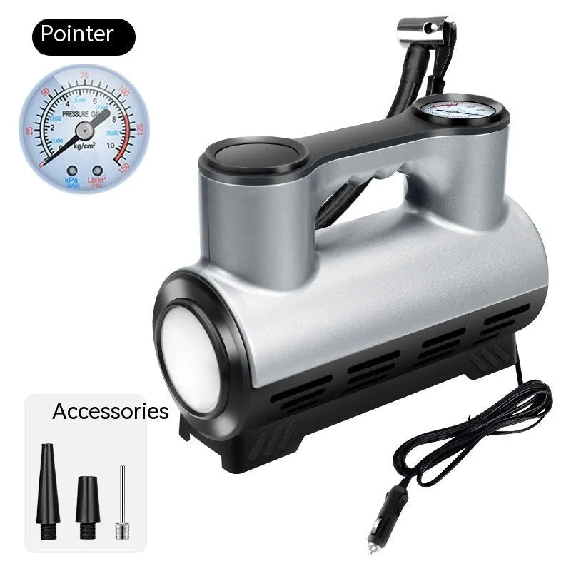 12V portable car tyre inflator with pressure gauge and three air nozzles