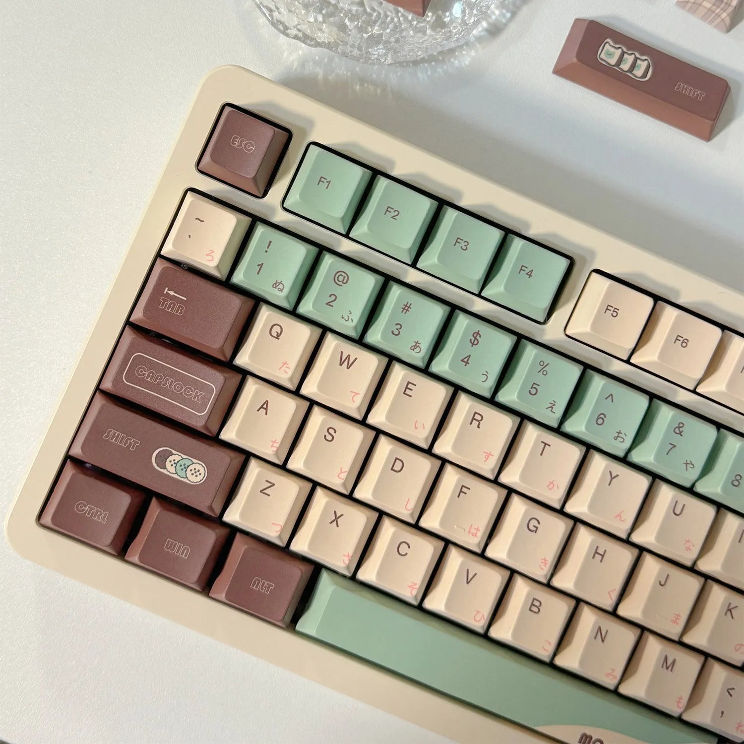 CAP Adaptive Cross Satellite Shaft mechanical keyboard keycaps in matcha green colour theme