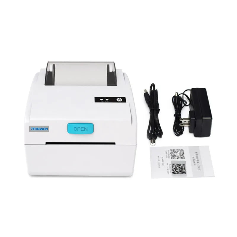 White Bluetooth thermal label printer with compact dimensions for shipping documentation