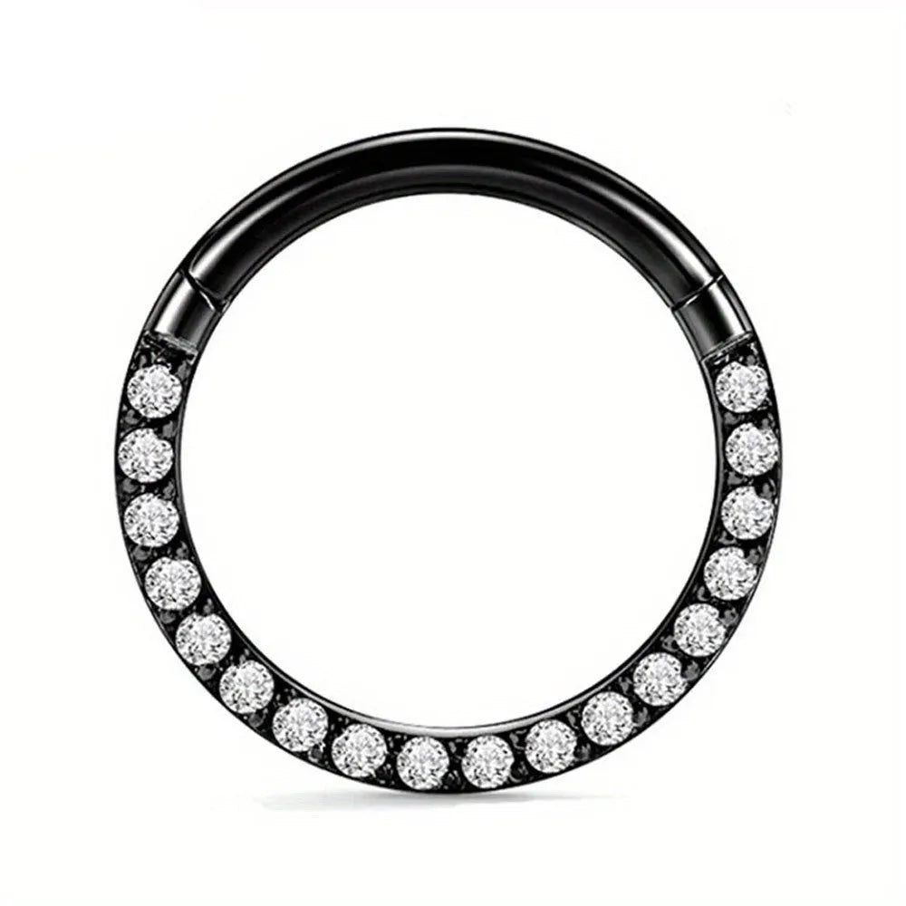 A seamless stainless steel nose ring hoop showing gold and rose gold electroplated colour options.