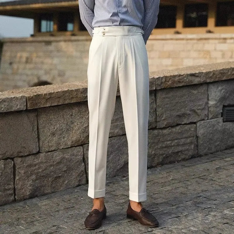 Men's slim fit straight leg business trousers in polyester blend fabric