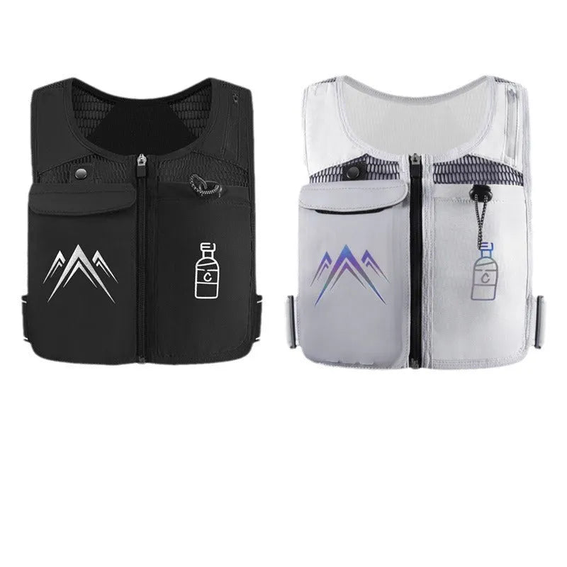 Sports running vest with integrated phone pocket in breathable mesh fabric