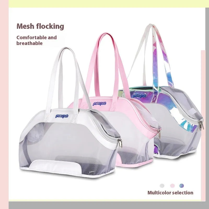Leather cat carry bag for outdoor trips in Milan White colour.