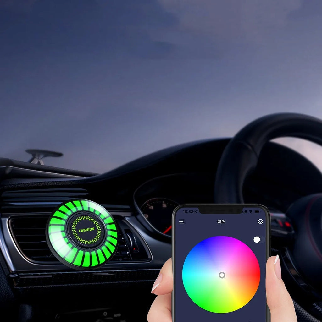 Car air outlet aromatherapy with RGB lighting and essential oil reservoir