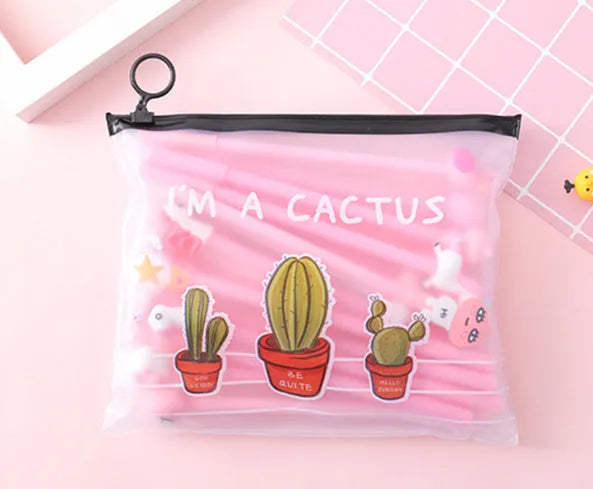 Plastic pen case containing 20 cartoon style 0.5mm black neutral pens