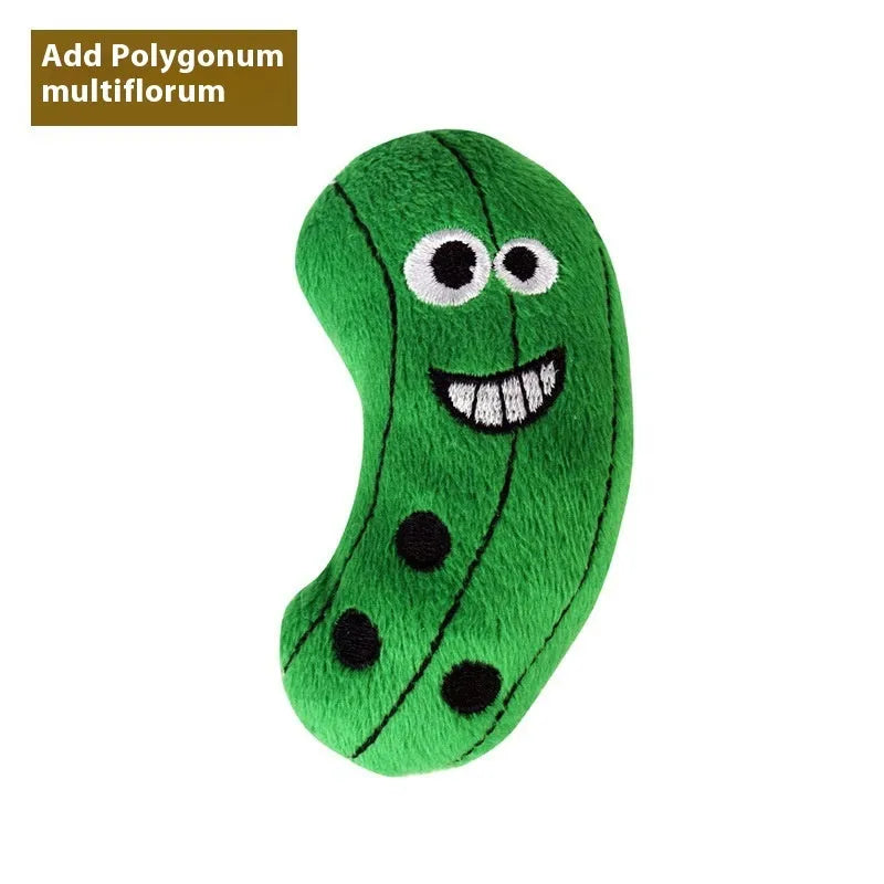 Polygonum multiflorum catnip cat molar pillow toy in six food designs: burrito, cone, cucumber, mushroom, pineapple, pizza