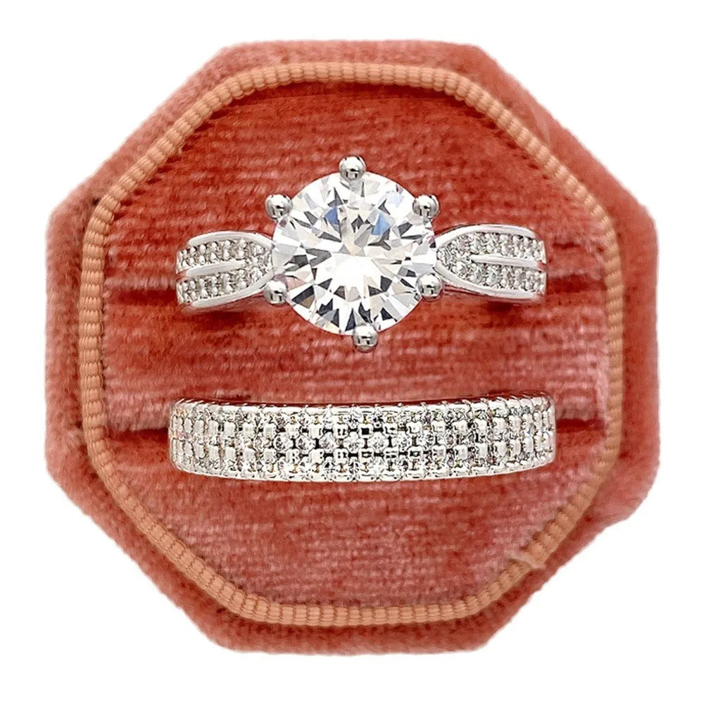 Geometric white gold coloured alloy wedding ring bracelet combined design