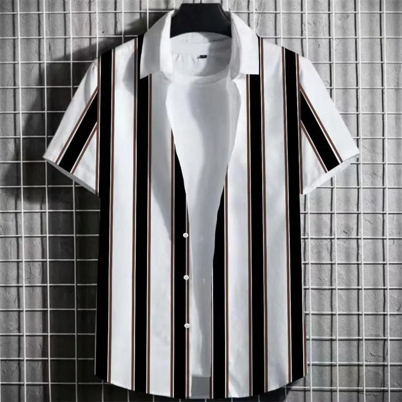 Men's linen short sleeve t-shirt with a 3D printed striped pattern in multiple colour options.
