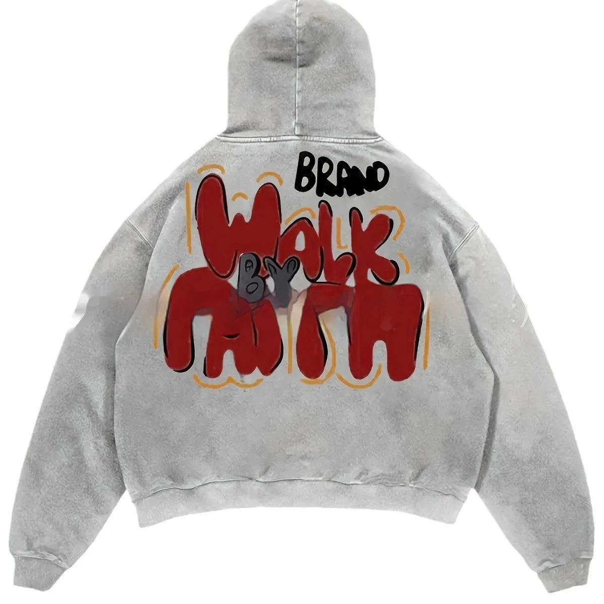 Women's granny grey hoodie with vintage Harajuku character print design and pocket detail