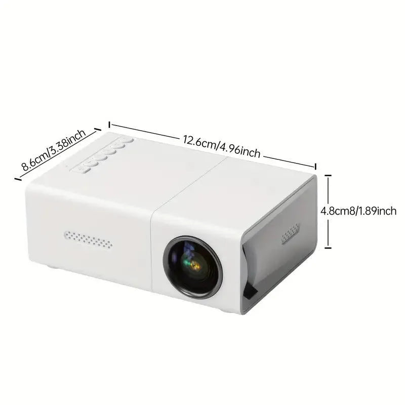 M100 mini portable LED projector in black or white with remote control and cables