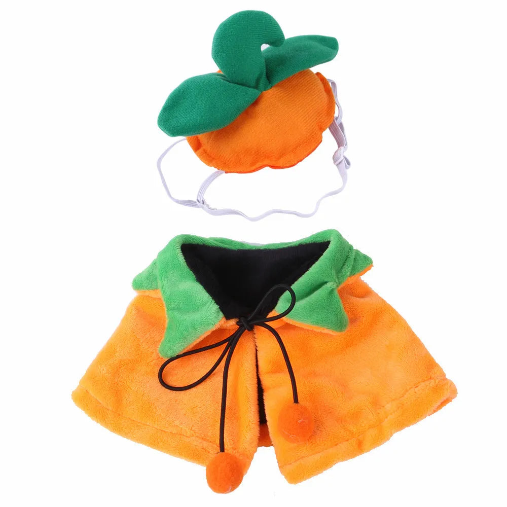 Orange plush pumpkin Halloween cloak for a dog or cat shown in size M.
