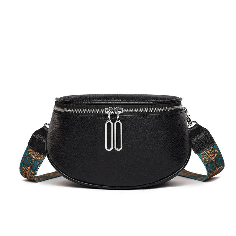 Soft PU women's messenger bag in saddle shape with single shoulder strap, shown in available colours