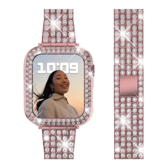 Apple Watch with a protective case and Double Diamond Glass screen protector in rose gold colour