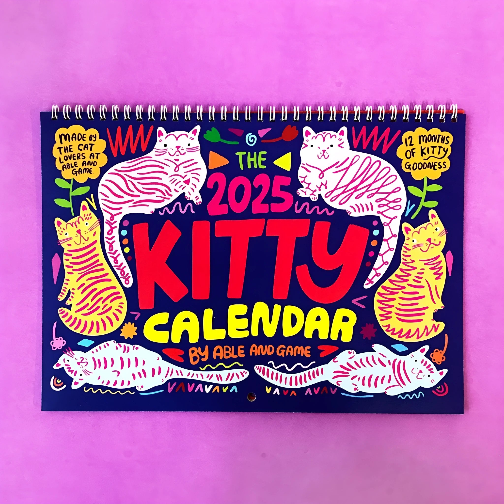 A3 sized cat-themed wall planner calendar for 2024 or 2025