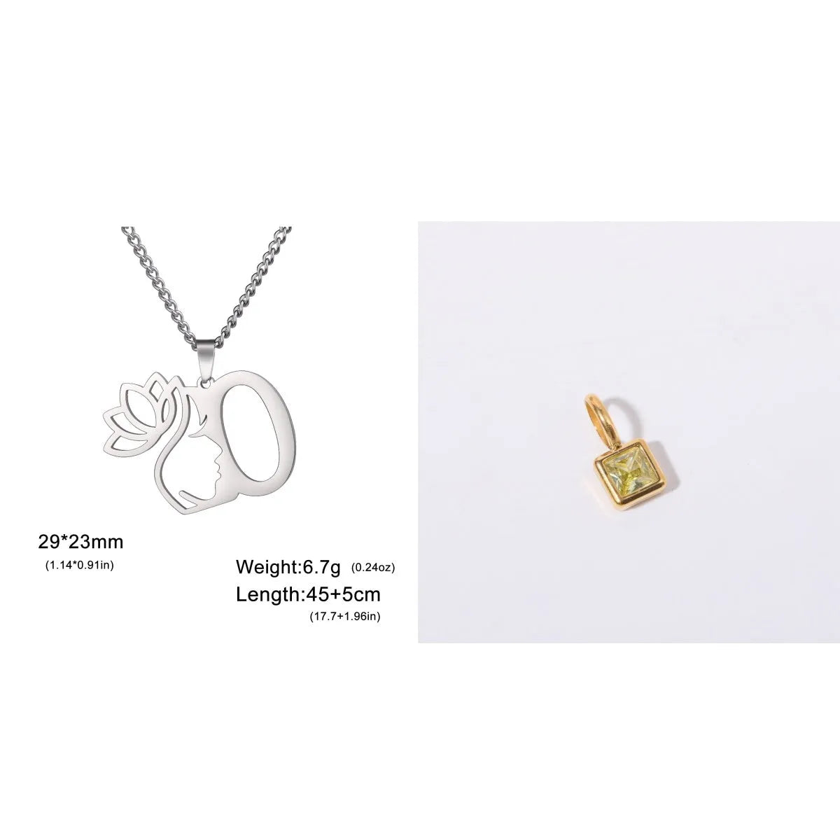 Stainless steel necklace with cross chain design and single letter pendant in gold or silver electroplated finish