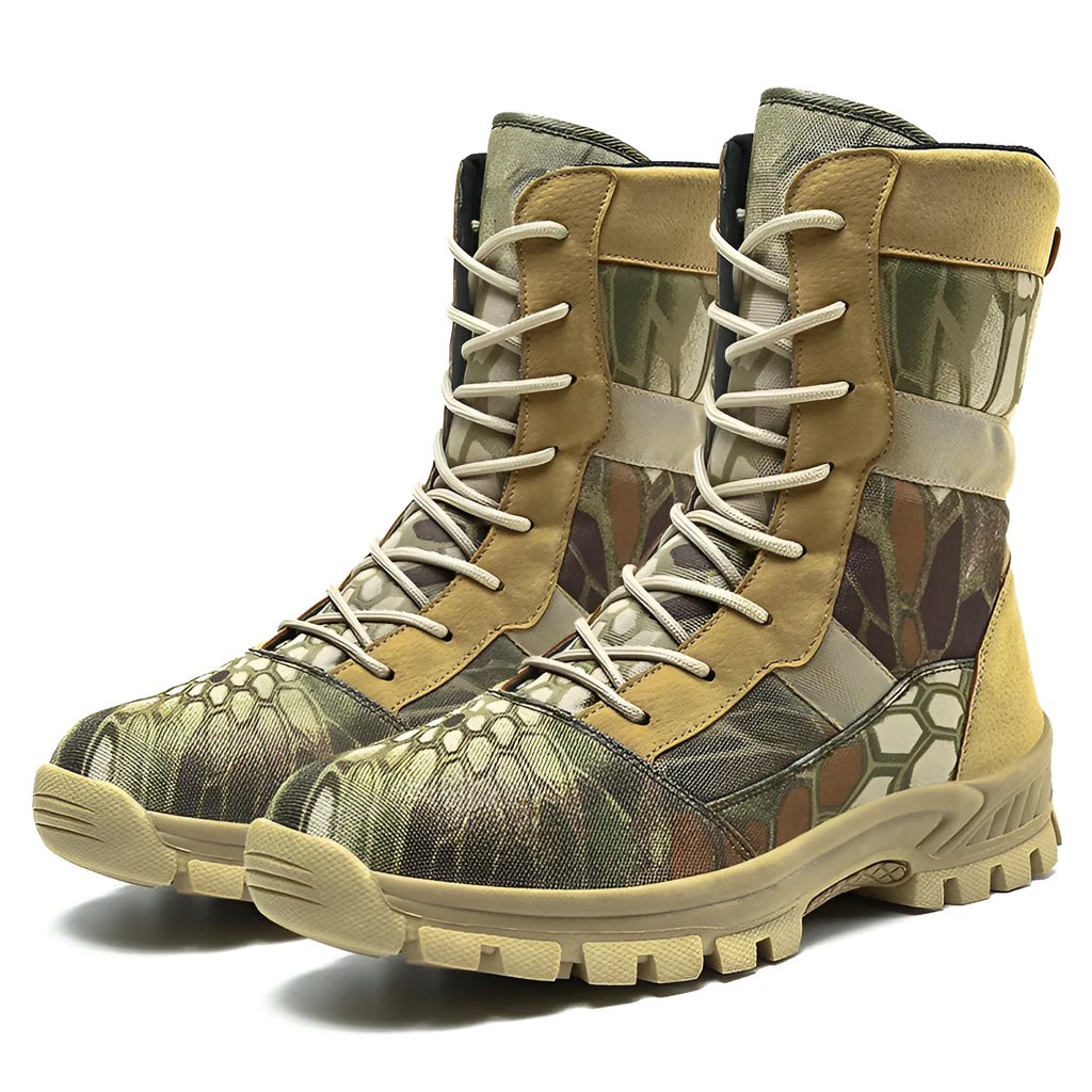 Men's black and camouflage high-top sports shoes with mesh construction in extended sizes