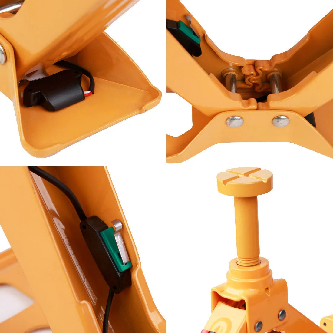 Yellow electric car jack set with powered wrench for tyre changes and vehicle lifting
